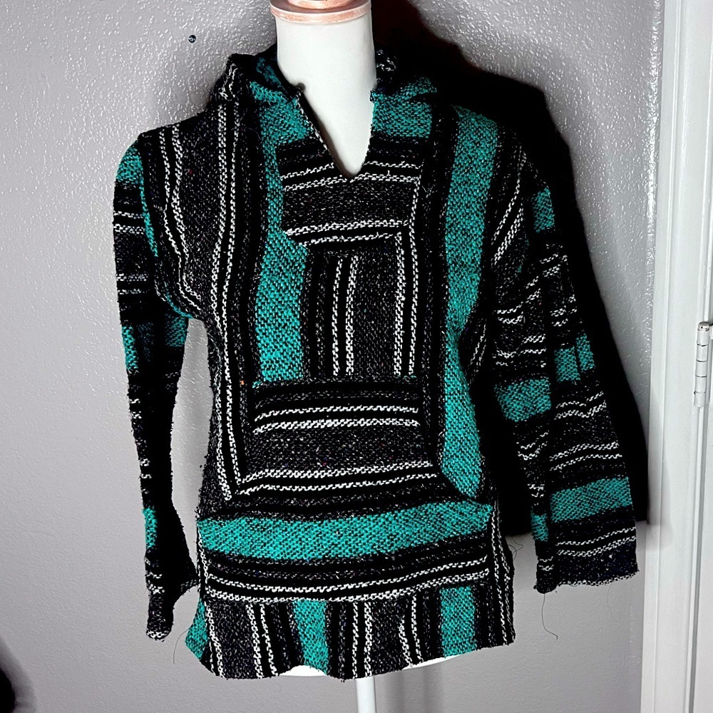 Franks textiles | EUC medium | Woven drug rug jacket in teal/black stripes
